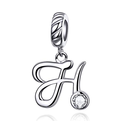 LaMenars Damen Charm-Anhänger Alphabet Buchstabe 925 Sterling Silber passend für, Chamilia und europäische Charm-Armbänder & Halsketten (Buchstabe H) von LaMenars