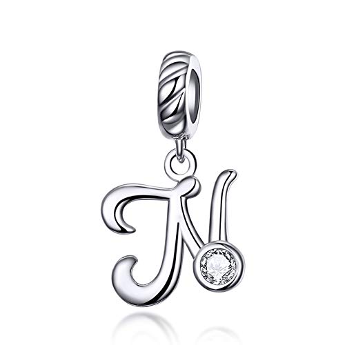 LaMenars Damen Charm-Anhänger Alphabet Buchstabe 925 Sterling Silber passend für, Chamilia und europäische Charm-Armbänder & Halsketten (Buchstabe N) von LaMenars