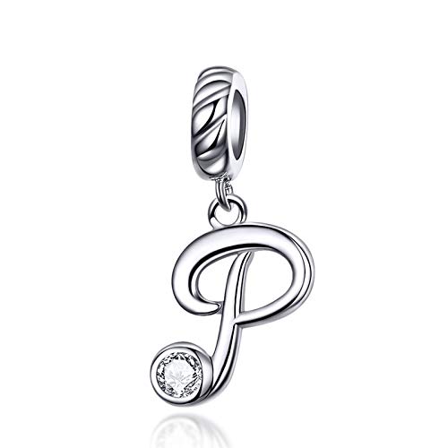 LaMenars Damen Charm-Anhänger Alphabet Buchstabe 925 Sterling Silber passend für, Chamilia und europäische Charm-Armbänder & Halsketten (Buchstabe P) LaMenars Damen Charm-Anhänger Alphabet Buchstabe 925 Sterling Silber passend für, Chamilia und europäische Charm-Armbänder & Halsketten (Buchstabe P) von LaMenars