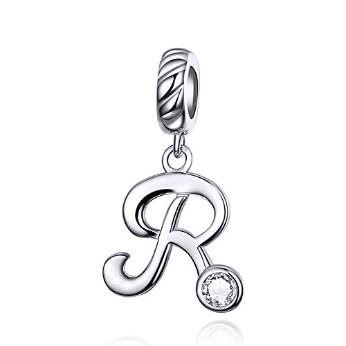 LaMenars Damen Charm-Anhänger Alphabet Buchstabe 925 Sterling Silber passend für, Chamilia und europäische Charm-Armbänder & Halsketten (Buchstabe R) von LaMenars