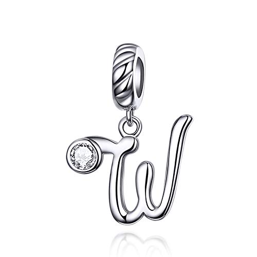 LaMenars Damen Charm-Anhänger Alphabet Buchstabe 925 Sterling Silber passend für, Chamilia und europäische Charm-Armbänder & Halsketten (Buchstabe W) LaMenars Damen Charm-Anhänger Alphabet Buchstabe 925 Sterling Silber passend für, Chamilia und europäische Charm-Armbänder & Halsketten (Buchstabe W) von LaMenars
