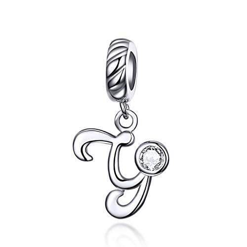 LaMenars Damen Charm-Anhänger Alphabet Buchstabe 925 Sterling Silber passend für, Chamilia und europäische Charm-Armbänder & Halsketten (Buchstabe Y) von LaMenars