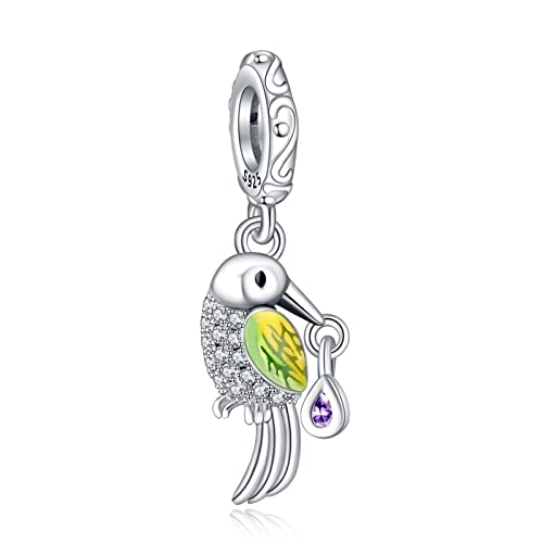 LaMenars Sparkling Birds Pecking at Food Charm for 925 Sterling Silver Für Frauen Armbänder Halsketten Dangle Anhänger für Weihnachten Valentinstag für Mädchen von LaMenars