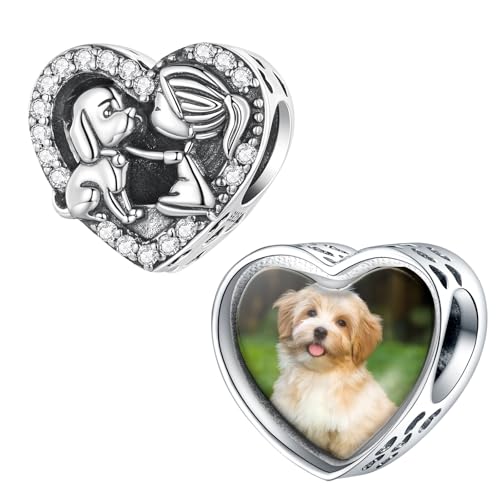 LaMenars Tochter und Haustier Liebe Herz Charm Personalisierte Foto Charms 925 Sterling Silber Fit Frauen Armband Perlen Schmuck Geschenke für Familie von LaMenars
