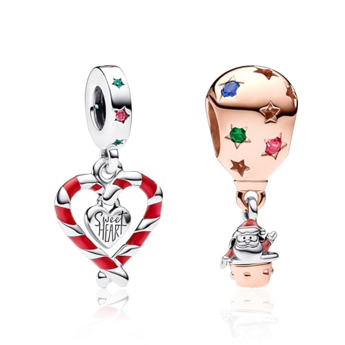 LaMenars Weihnachtsmann und Doppel-Zuckerstange Charm for 925 Sterling Silver Perlen für Mädchen Geschenke für Frauen Halskette & Armband von LaMenars