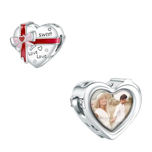 LaMenars personalisierte Herz Bild Charms Liebe Bogen Geschenk Charm 925 Sterling Silber Fit Frauen Armband Halskette Geschenk für Frauen von LaMenars