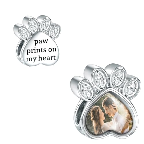LaMenars personalisiertes Bild Charm Paw Charms Paw Prints auf meinem Herzen 925 Sterling Silber Bead Fit Damen Armband Halskette Geschenk für Familienfreund LaMenars personalisiertes Bild Charm Paw Charms Paw Prints auf meinem Herzen 925 Sterling Silber Bead Fit Damen Armband Halskette Geschenk für Familienfreund von LaMenars