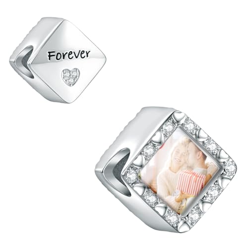 LaMenars personalisiertes Bild Charm Square Forever Bead 925 Sterling Silber Fit Damen Armband Halskette Geschenk für Familienfreund LaMenars personalisiertes Bild Charm Square Forever Bead 925 Sterling Silber Fit Damen Armband Halskette Geschenk für Familienfreund von LaMenars