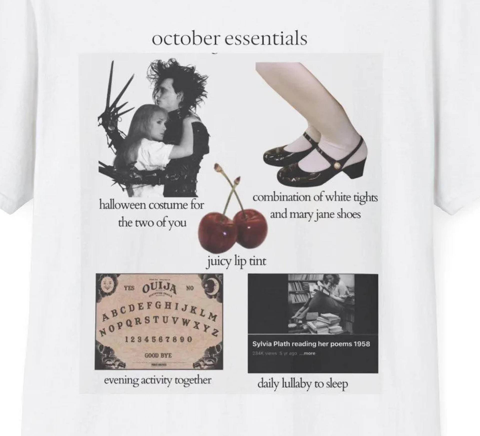 Oktober Essentials Sylvia Plath Edward Mit Den Scherenhänden Tim Burton Collage Shirt | Trauriges Mädchen Tumblrcore Girlblogger Femcel Kokett von LaMenteuseNYC