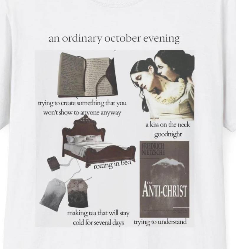 Oktober Girlblogger Collage T-Shirt | Trauriges Mädchen Tumblrmeme Femcel Coquette Herbst Ästhetik Tshirt von LaMenteuseNYC