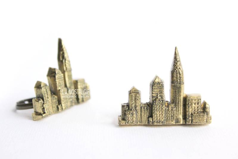 1Pc New York City Schmuck Vintage Bronze Gold Statement Ringe Skyline Manhattan Nyc Urban Style Minimalist Modern Polymer Clay 1Pc New York City Schmuck Vintage Bronze Gold Statement Ringe Skyline Manhattan Nyc Urban Style Minimalist Modern Polymer Clay von LaNostalgieJewelry