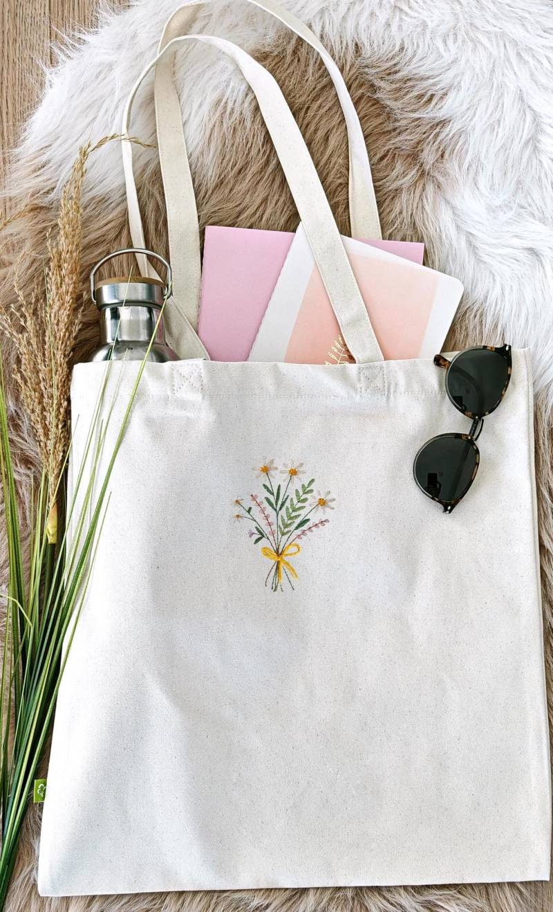 Jutebeutel Blumen in Letzter Minute Geschenke Bestickte Tasche Damen Wilde Tragetasche Gestickte Freundin Geburtstag von LaNuvDesign