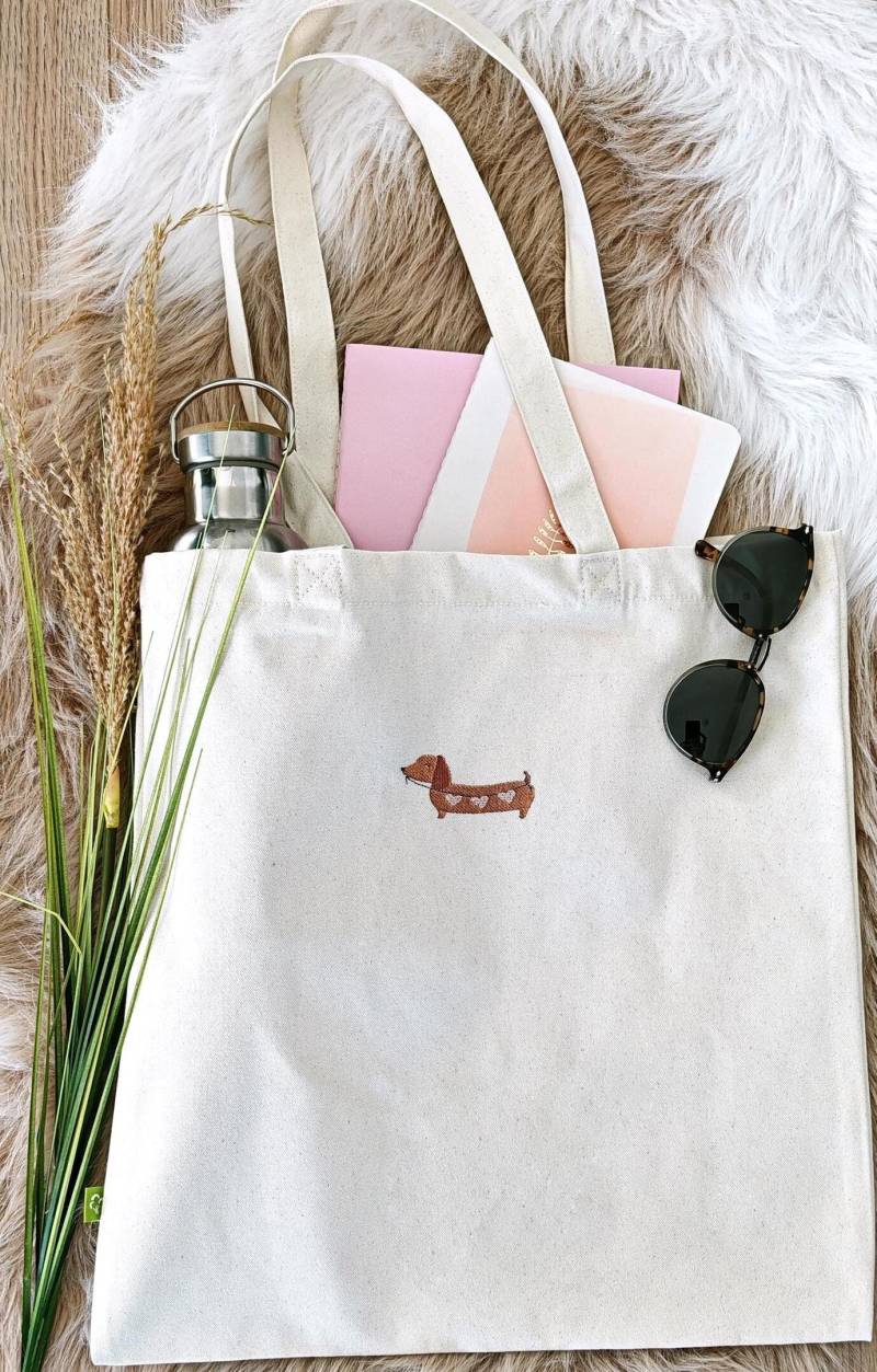 Jutebeutel Dackel Gestickte Geschenke Stoffbeutel Bestickt Dackelliebhaber Frauen Einkaufstasche Geschenk Hundebesitzer von LaNuvDesign