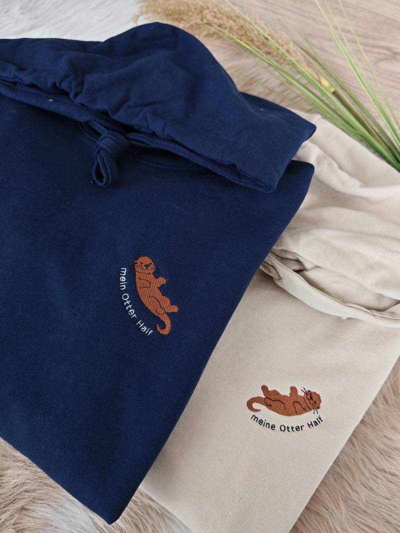 Paar Otter Besticktes Sweatshirt Damen Partner Geschenk Gestickter Paare Hoodie Für Jahrestage Pulli Freund von LaNuvDesign