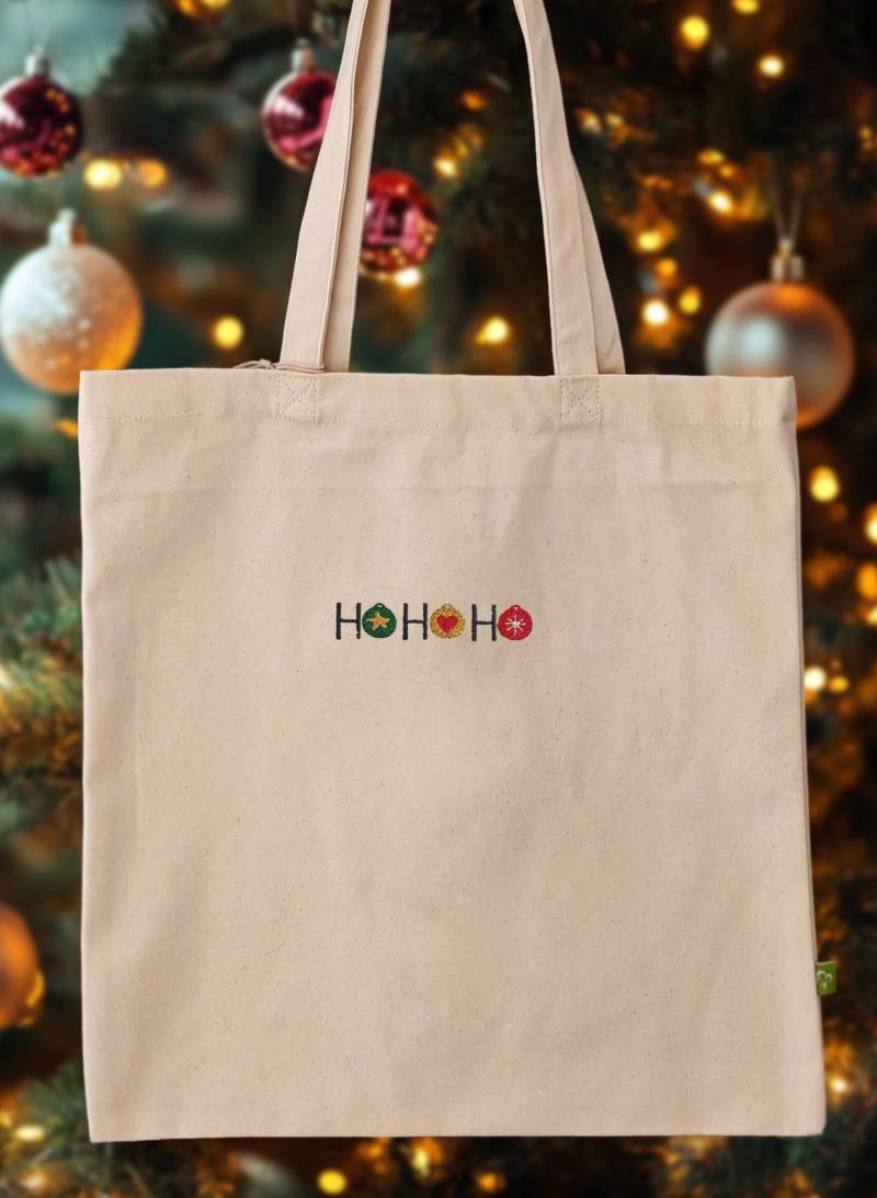 Weihnachts Jutebeutel Bestickt | Stofftasche Weihnachten Mit Christbaumkugeln Geschenkidee Freundin Familie Weihnachtsgeschenk Klein von LaNuvDesign