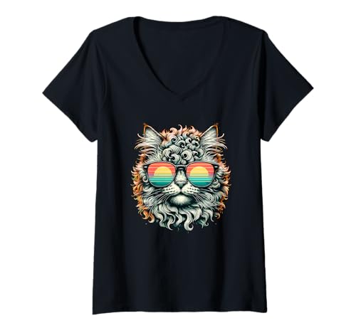 Damen Retro Sonnenbrillen LaPerm LaPerms T-Shirt mit V-Ausschnitt Damen Retro Sonnenbrillen LaPerm LaPerms T-Shirt mit V-Ausschnitt von LaPerm Cat Lover Gifts