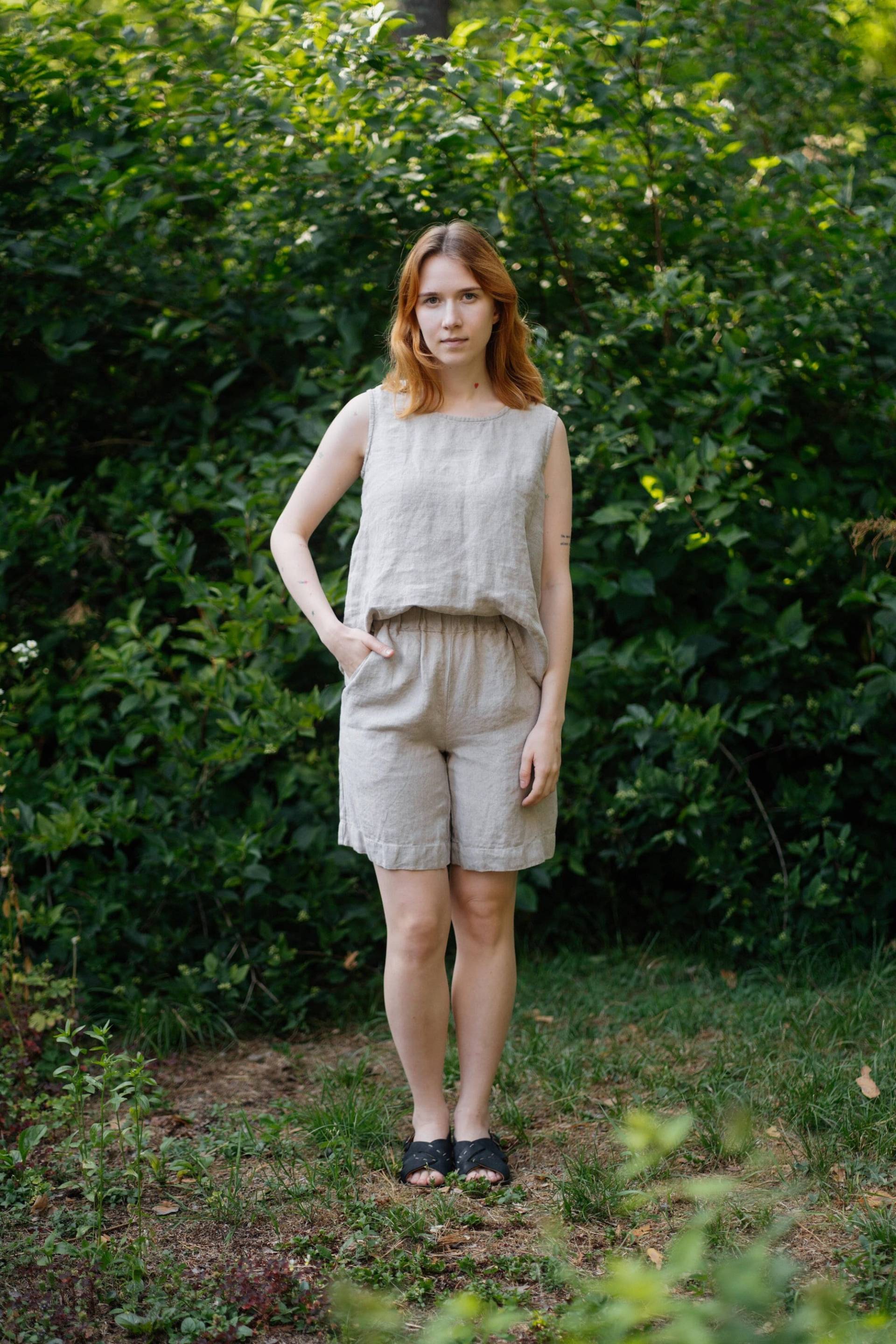 Damen Leinen Shorts Gianna, Leichte Und Vielseitige Hochhaus Für Strand Stadt Tage | Optional Stickerei von LaPetiteAlice