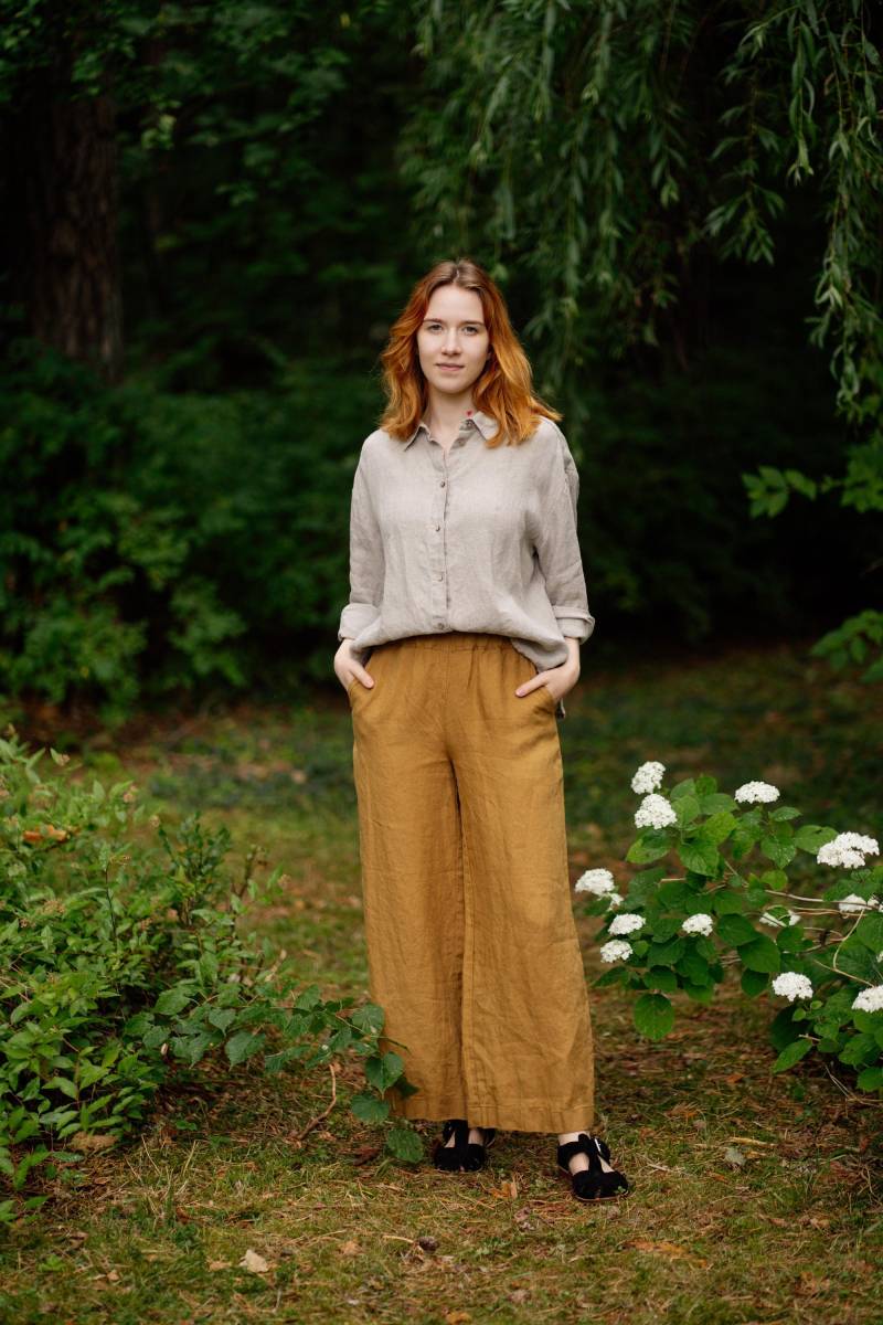 Droped Sholder Leinenhemd Camila Für Frauen Mit Langen Ärmeln, Lässiges Hemd, Ideal Schichtung Und Ausflüge | Optional Stickerei von LaPetiteAlice