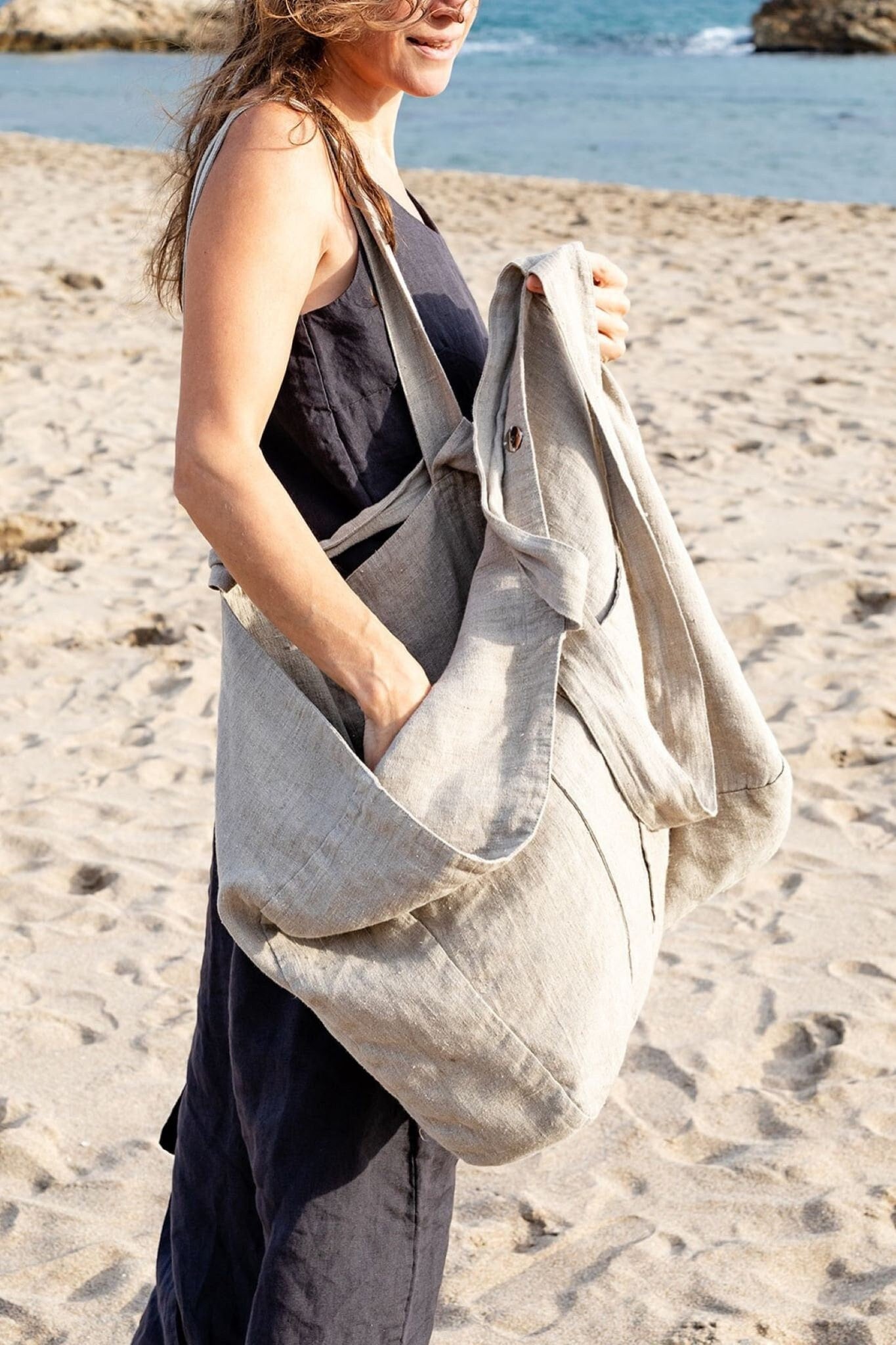 Große Strandtasche Aus Gewaschenem Leinen von LaPetiteAlice