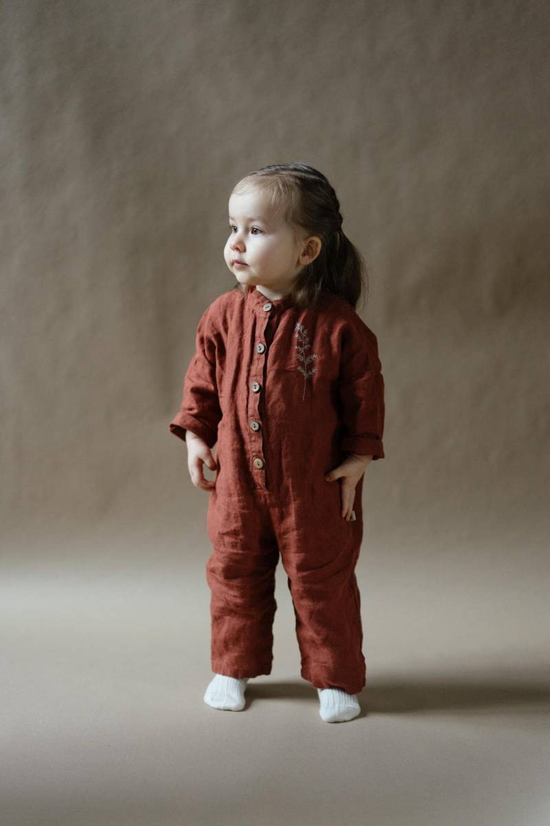 Leinen Baby Overall Langarm Strampler Mit Optionaler Stickerei von LaPetiteAlice