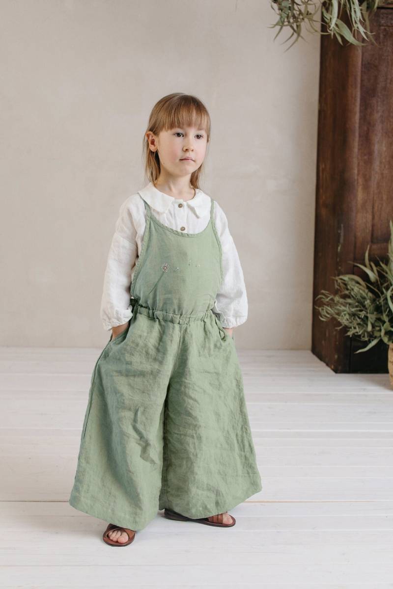 Leinen Jumpsuit Für Kinder Boho Overall Mit Weitem Bein, Optional Stickerei von LaPetiteAlice