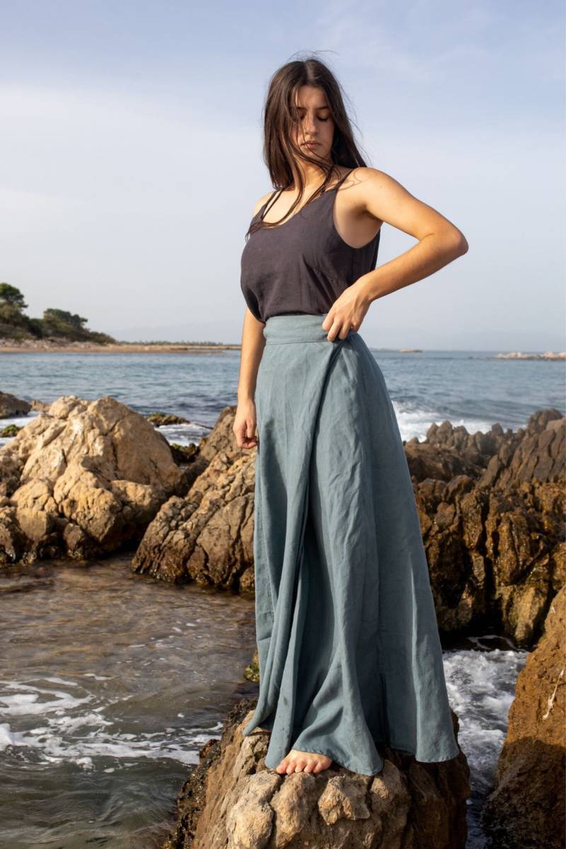 Leinen Maxi Rock Scarlett Boho Wickelrock, Optional Mit Stickerei von LaPetiteAlice