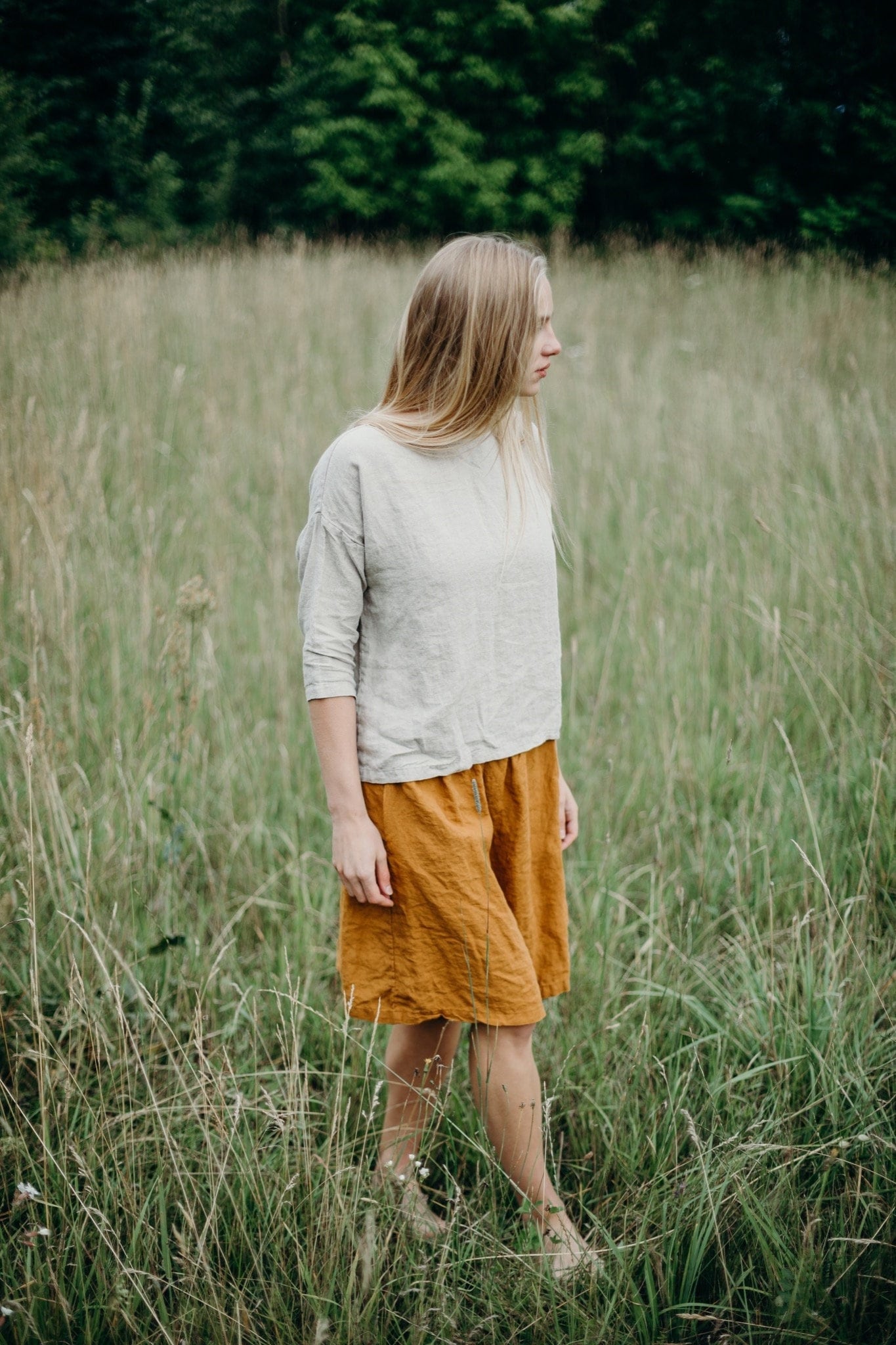 Leinen Midi Rock Mit Taschen Damen Raffrock - La Petite Alice von LaPetiteAlice