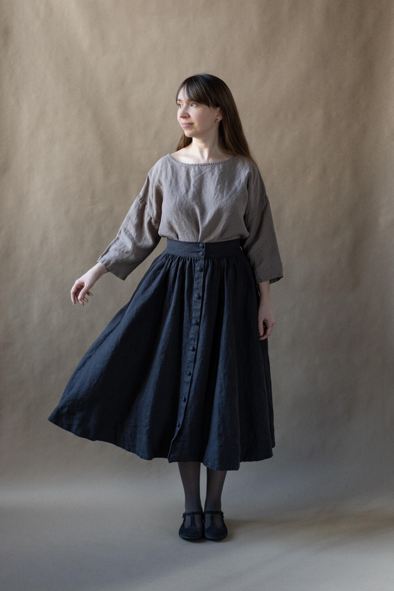 Leinen Rock Mit Knöpfen Midi Cottagecore Taschen von LaPetiteAlice