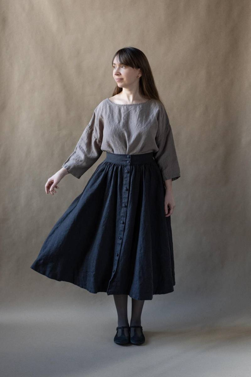Leinen Rock Mit Knöpfen Midi Cottagecore Taschen von LaPetiteAlice