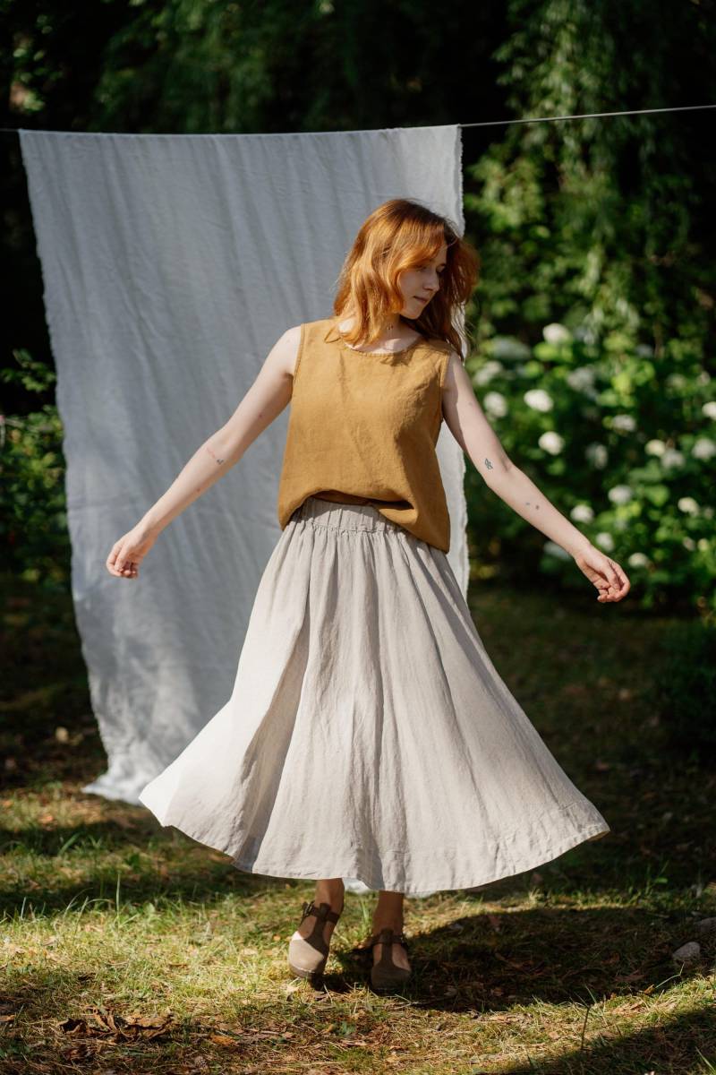 Leinen Rock Violete Für Frauen, Eleganter Und Luftiger Mittellanger Sommer, Reisen & Treffen | Optional Stickerei von LaPetiteAlice