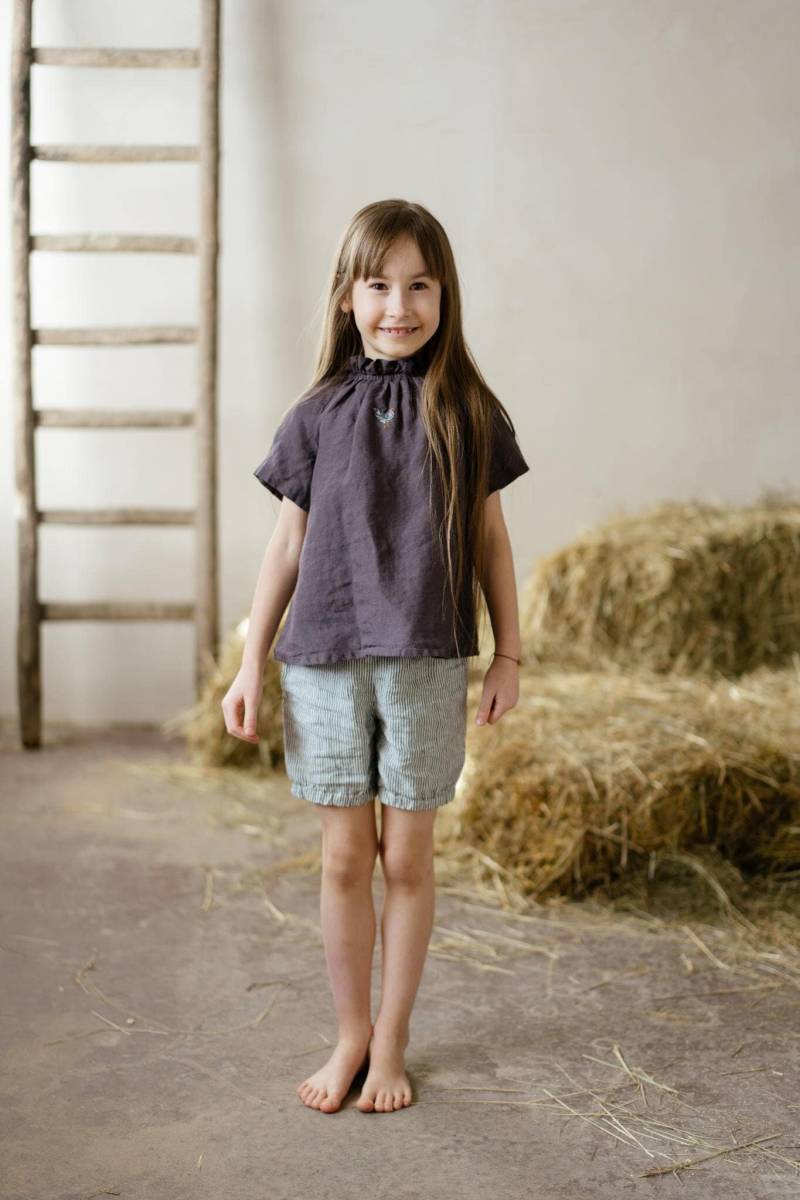 Leinen Rüschen Tunika Handgemachte Bauern Bluse Mit Kurzen Ärmeln von LaPetiteAlice