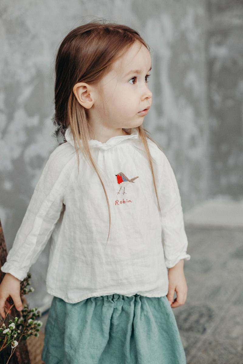 Leinen Rüschen Tunika Langarm Baby Mädchen Kleidung, Optional Mit Stickerei von LaPetiteAlice