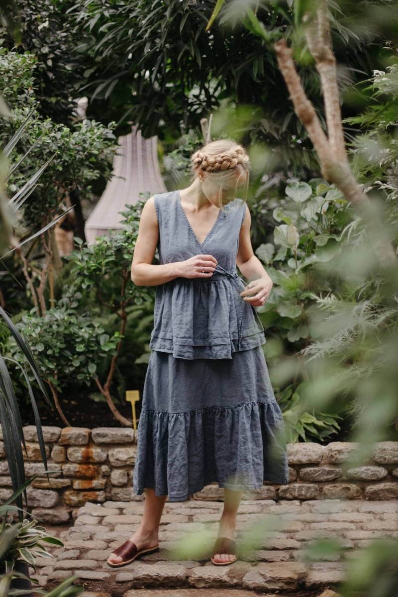 Leinen-Rüschenrock Amie, Leichter Wadenlanger Damenrock Mit Weichem Stoff Und Funktionellen Taschen von LaPetiteAlice