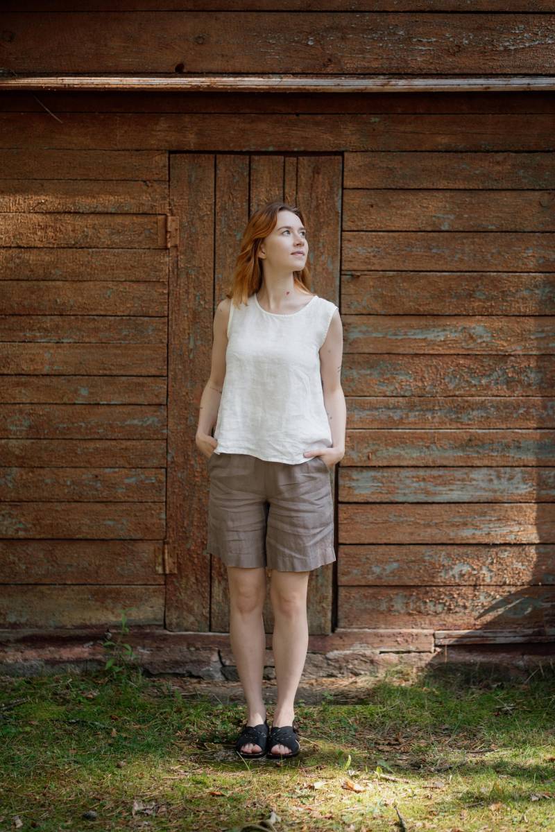 Leinen Shorts Gianna Für Frauen, Weicher Natürlicher Stoff Mit Hoher Taille Perfekt Urlaub Und Tägliche Outfits | Optional Stickerei von LaPetiteAlice