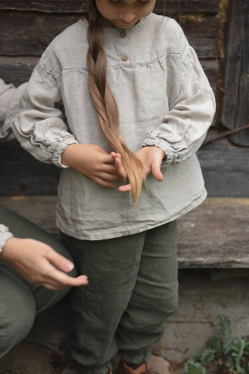 Leinen Tunika Leslie Mit Langen Ärmeln Für Mädchen, Langarm Tunika, Top, Leichtes Leinen, Puffärmel Bluse | Optional Stickerei von LaPetiteAlice