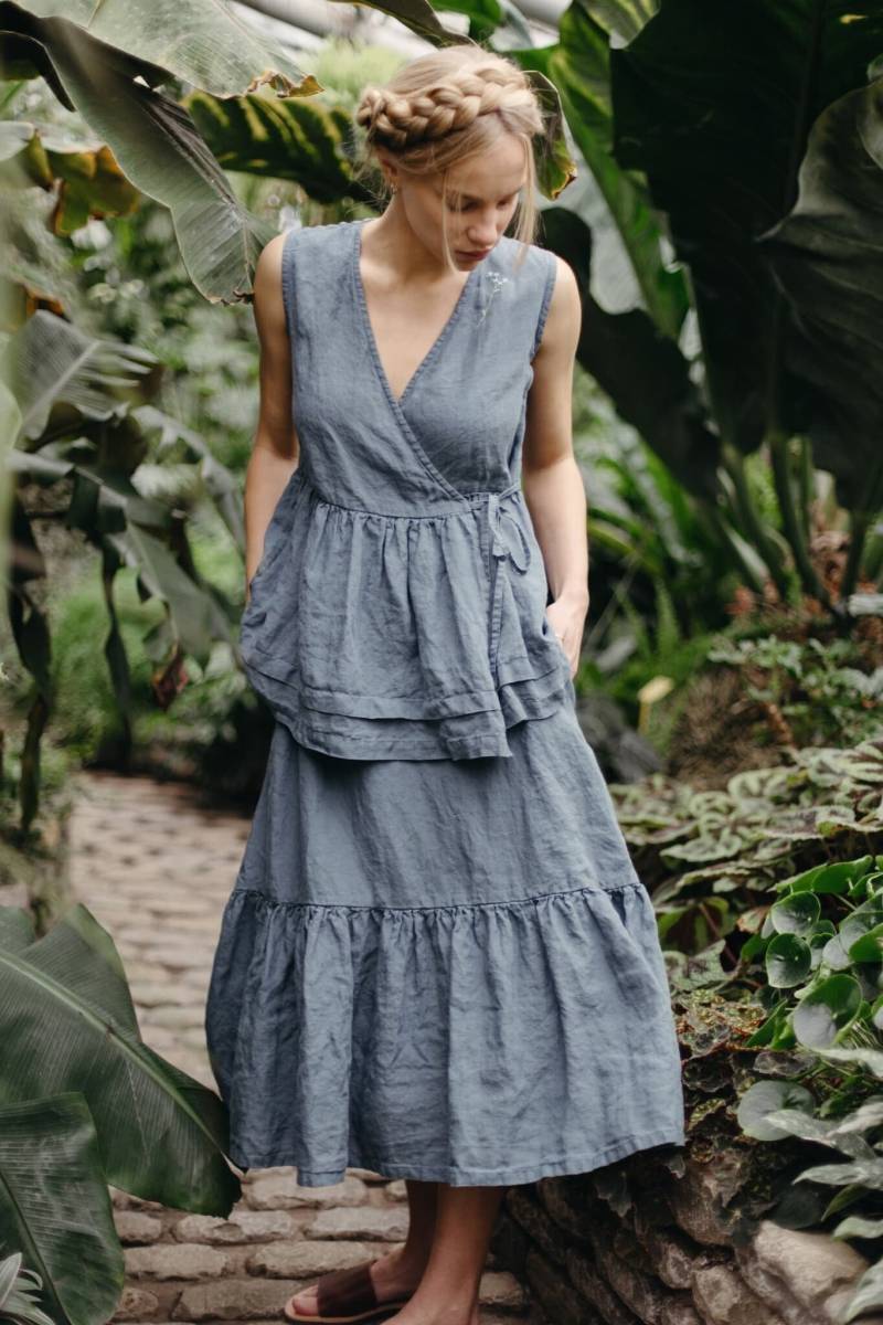 Leinen Wickel Bluse Weste Ärmelloses Tunika Top, Optional Mit Stickerei von LaPetiteAlice