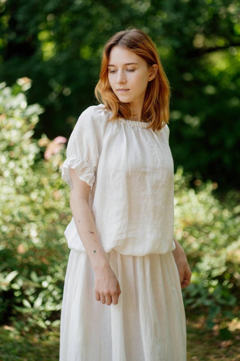 Leinenbluse Emy Rüschenärmel Sommerhemd, Optional Mit Bestickung von LaPetiteAlice