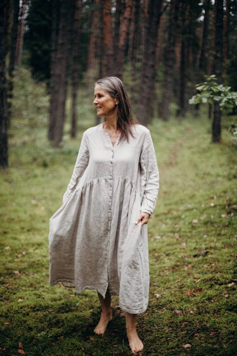 Leinenkleid Birdie Mit Bischof Ärmeln, Für Frauen, Boho Umstandskleid, Geschenk Sie, Langes | Optional Stickerei von LaPetiteAlice