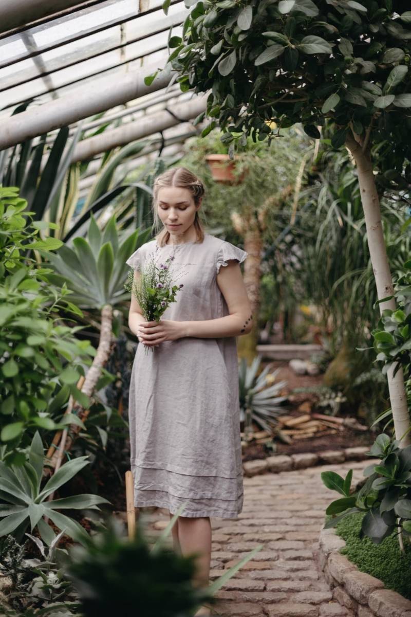 Leinenkleid Damen Kleid Alma Cottagecore Mit Rüschenärmeln von LaPetiteAlice