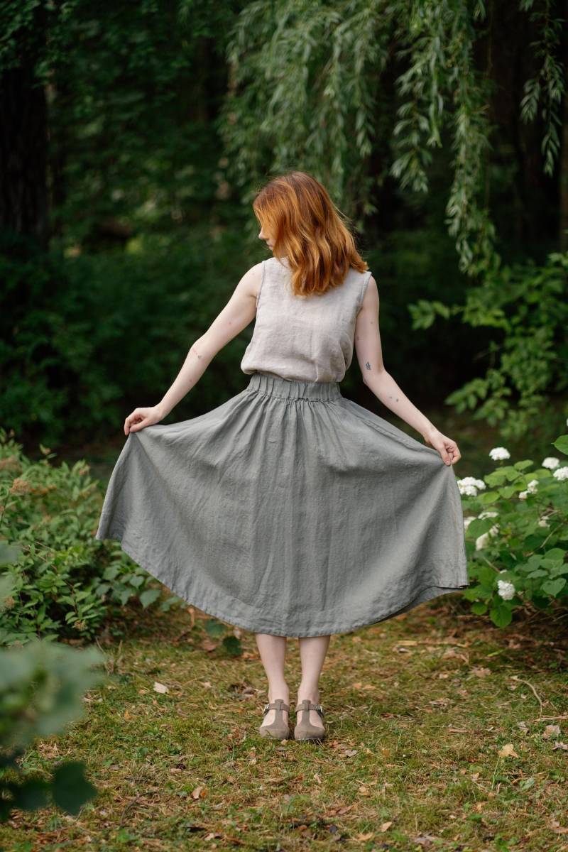 Leinenrock Violete Für Frauen, Mühelos Stilvoller Midirock Mit Entspannter Silhouette Und Taschen | Optional Stickerei von LaPetiteAlice