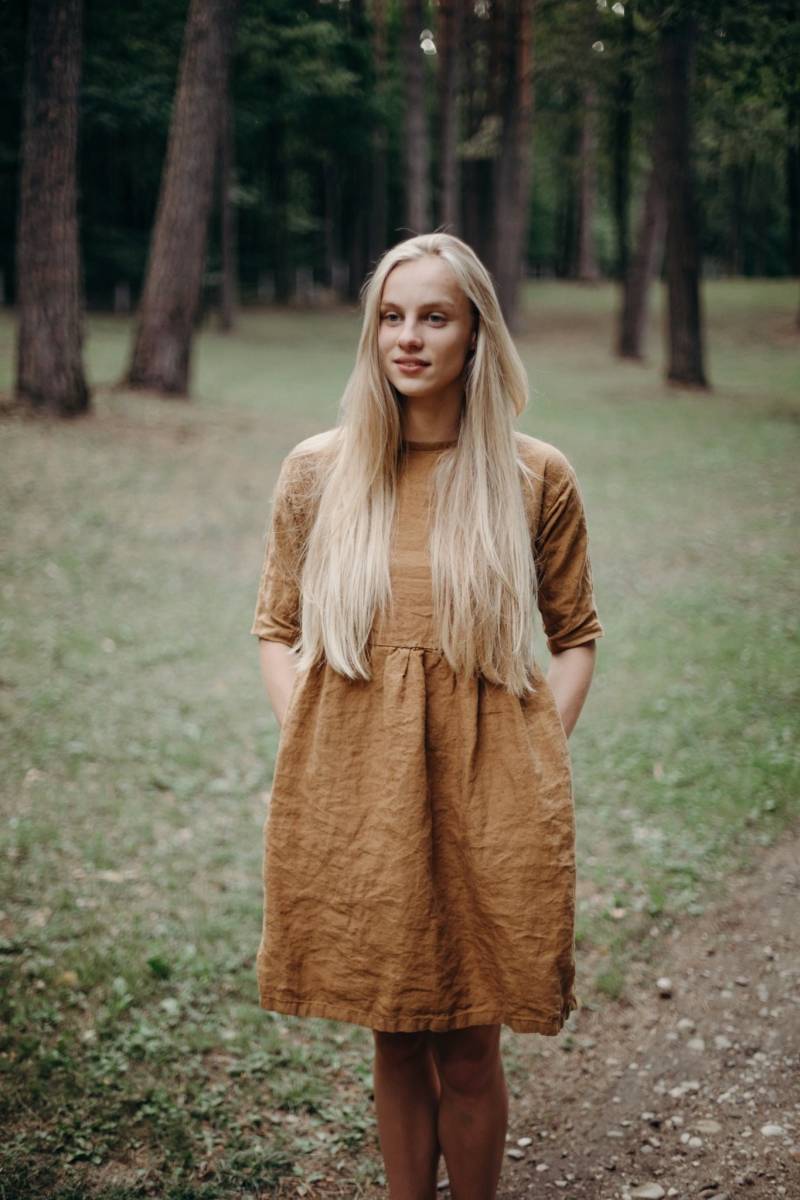 Lockeres Leinen Midi Kleid Boho Tunika Mit Taschen von LaPetiteAlice