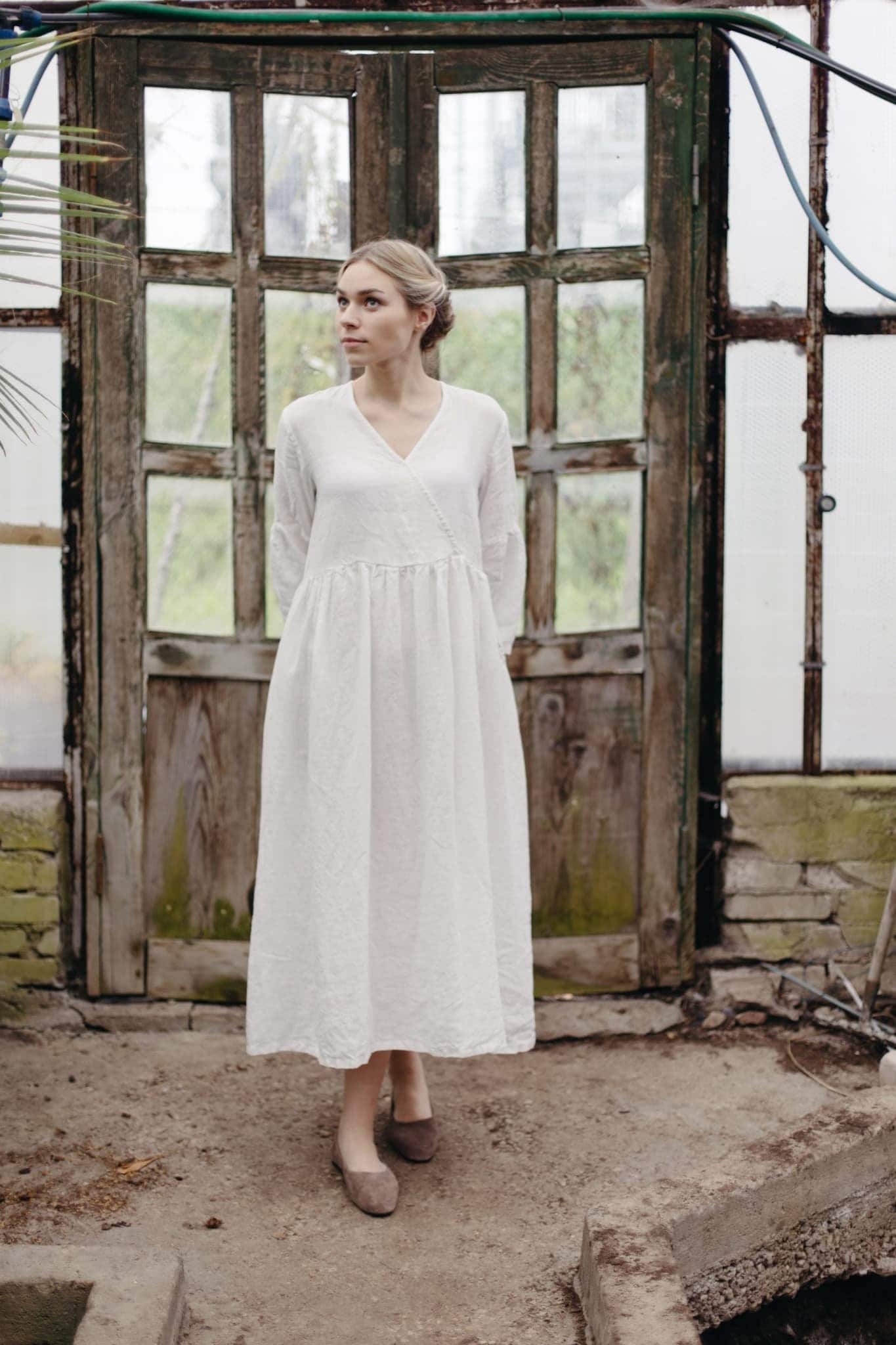 Lockeres Leinenkleid Lässiges Midikleid Mit Volantärmeln Für Damen, Optional Stickerei von LaPetiteAlice