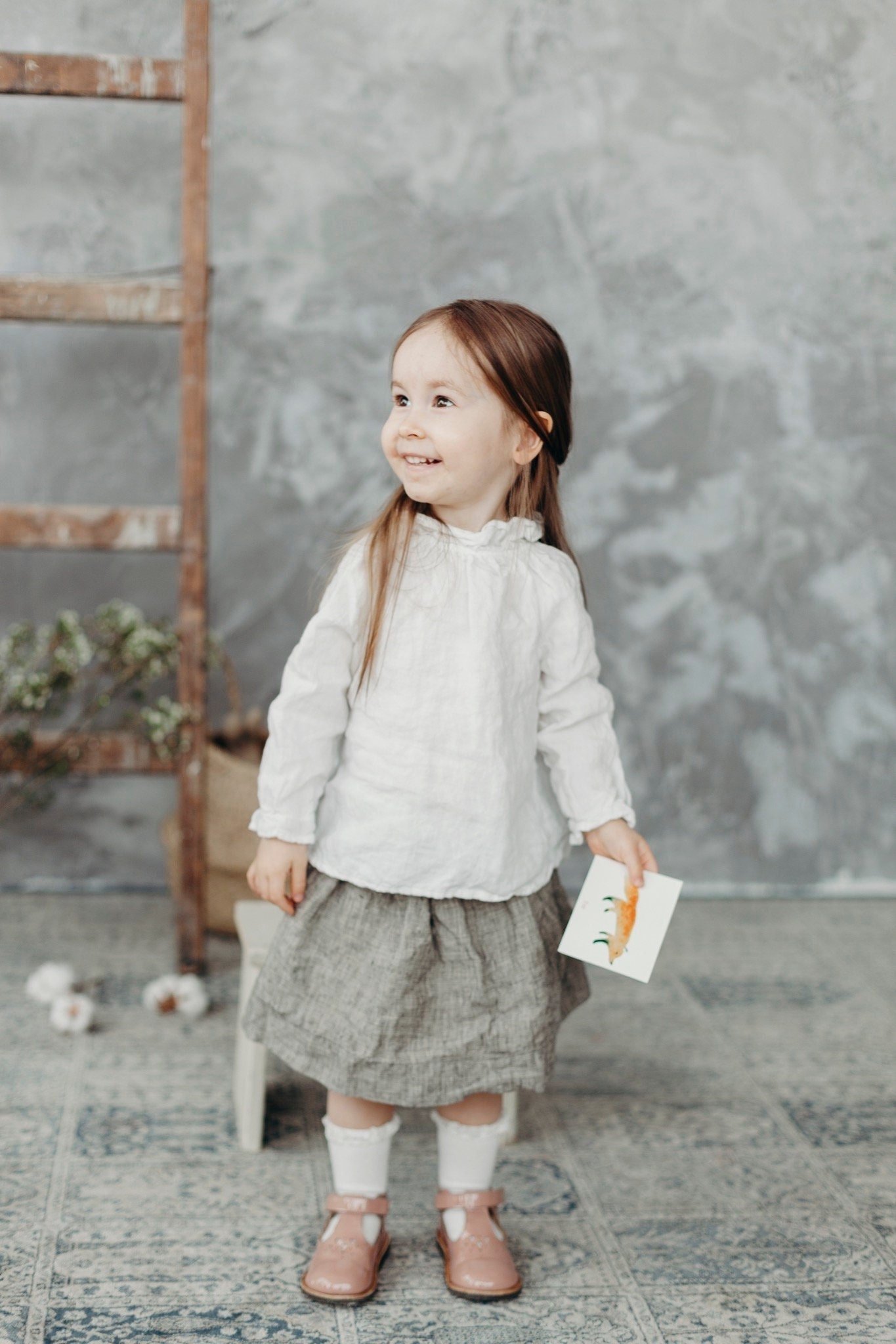 Mädchen Leinen Rüschen Tunika Langarm Bluse, Oeko-Tex Zertifiziert von LaPetiteAlice