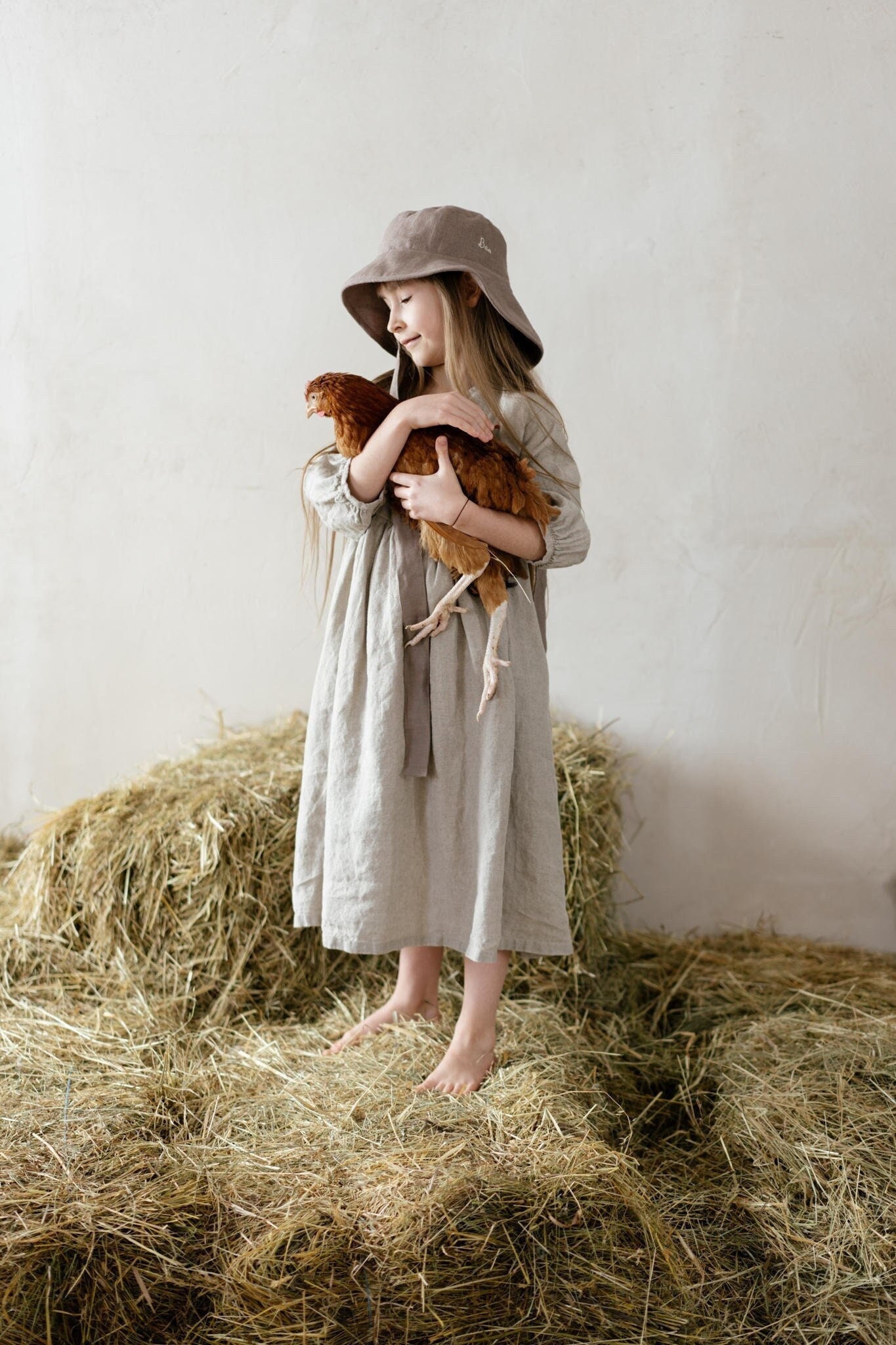 Mädchen Leinen Sonnenhut Paloma Breiter Krempe Strandhut, Bestickung Vorhanden von LaPetiteAlice