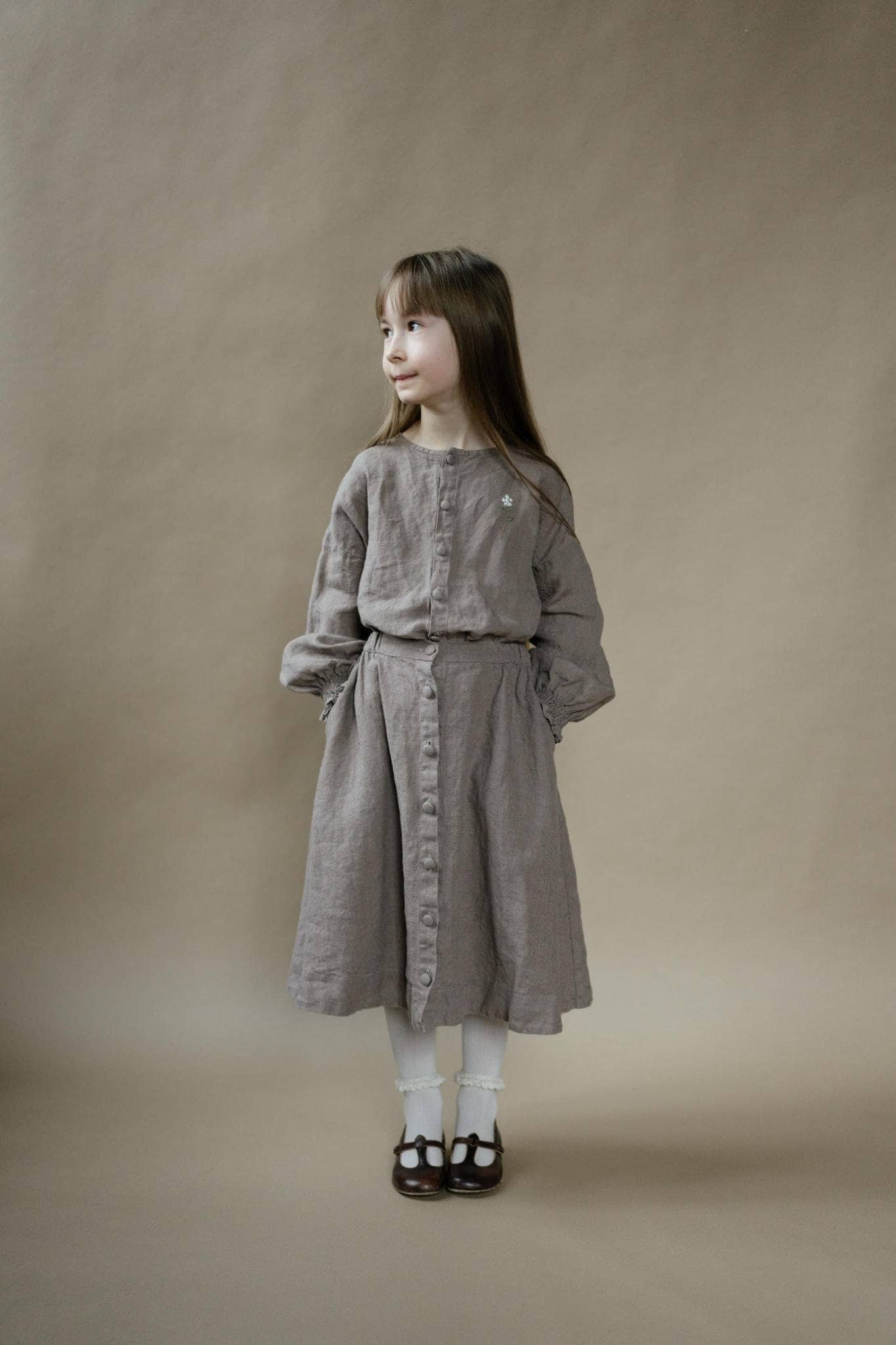 Mädchen Leinenhemd Geraffte Manschetten, Bischof Ärmel von LaPetiteAlice