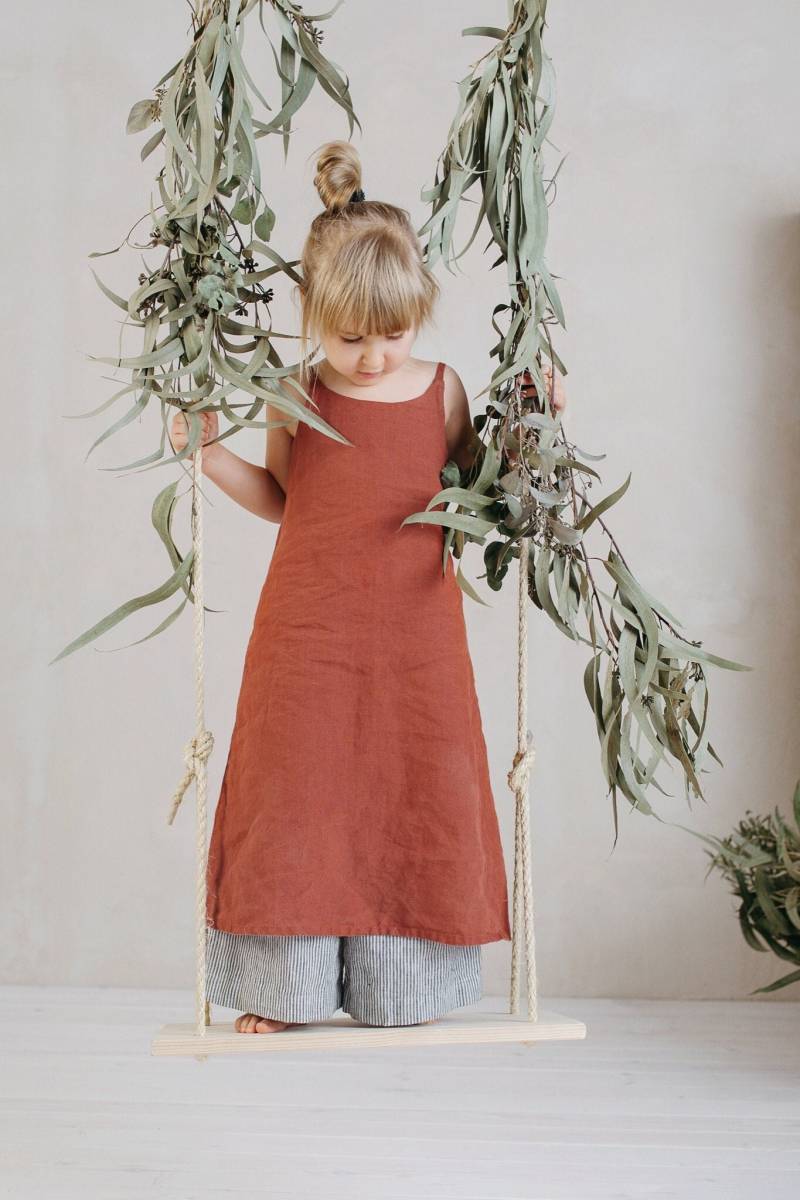 Mädchen Maxikleid Aus Leinen Basic Schultergurt-Kleid, Optional Mit Stickerei von LaPetiteAlice