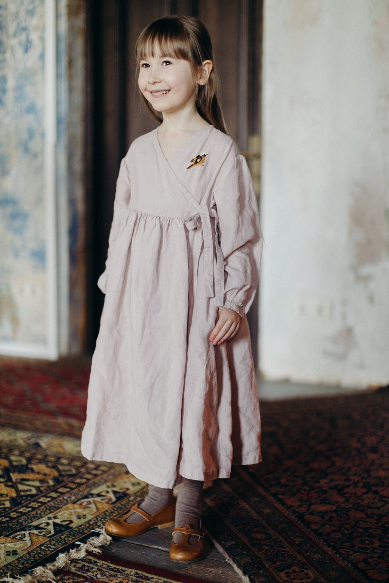 Mädchen Wickelkleid Langarm - Ramona Optionale Bestickung von LaPetiteAlice