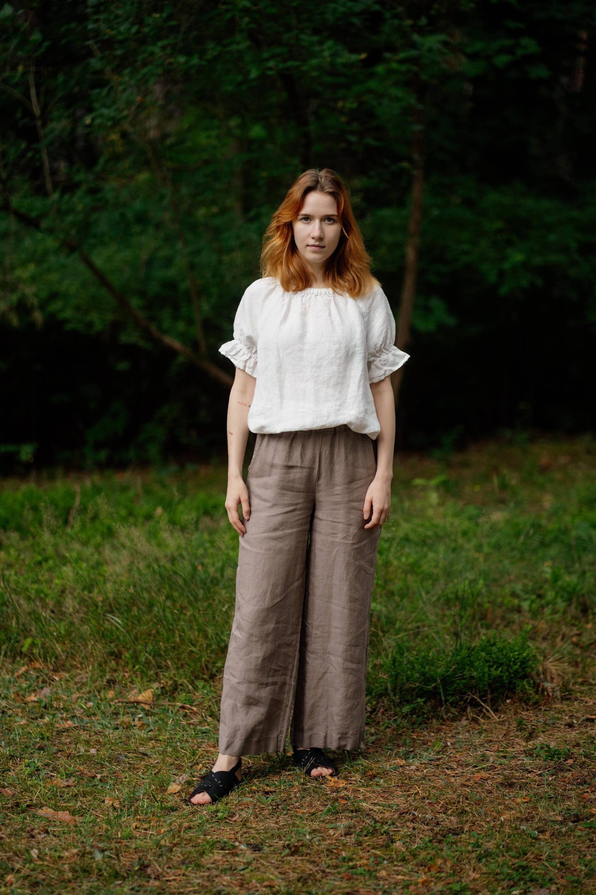 Mokka Leinen Palazzo Hose Weitbeinhose Mit Optionaler Stickerei von LaPetiteAlice