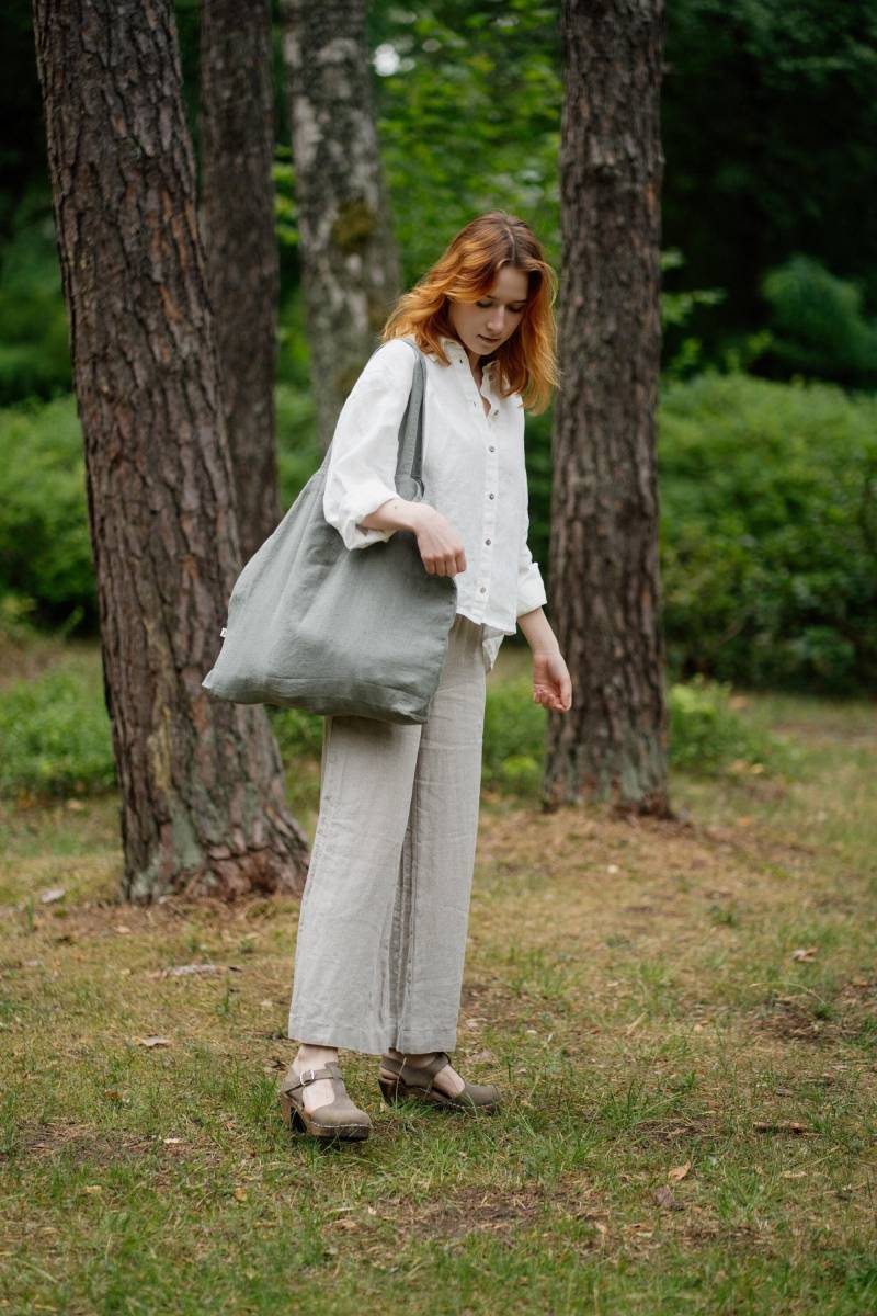 Natürliche Leinenhose Mit Weitem Bein Palazzohose Hoher Taille von LaPetiteAlice