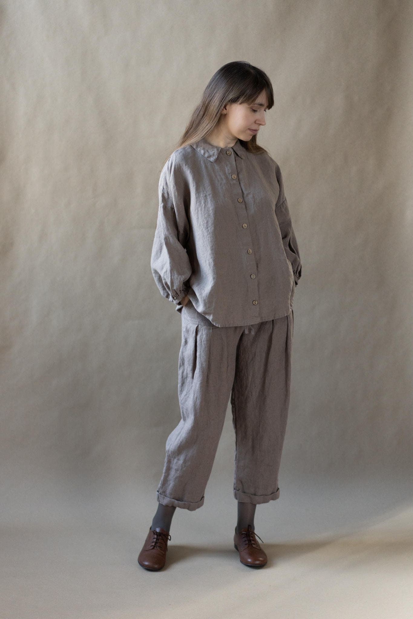 Oversized Leinenhemd Mit Langem Bischofsärmel Cecille, Umstandshemd, Dolchkragenhemd, Oversizehemd | Optional Stickerei von LaPetiteAlice